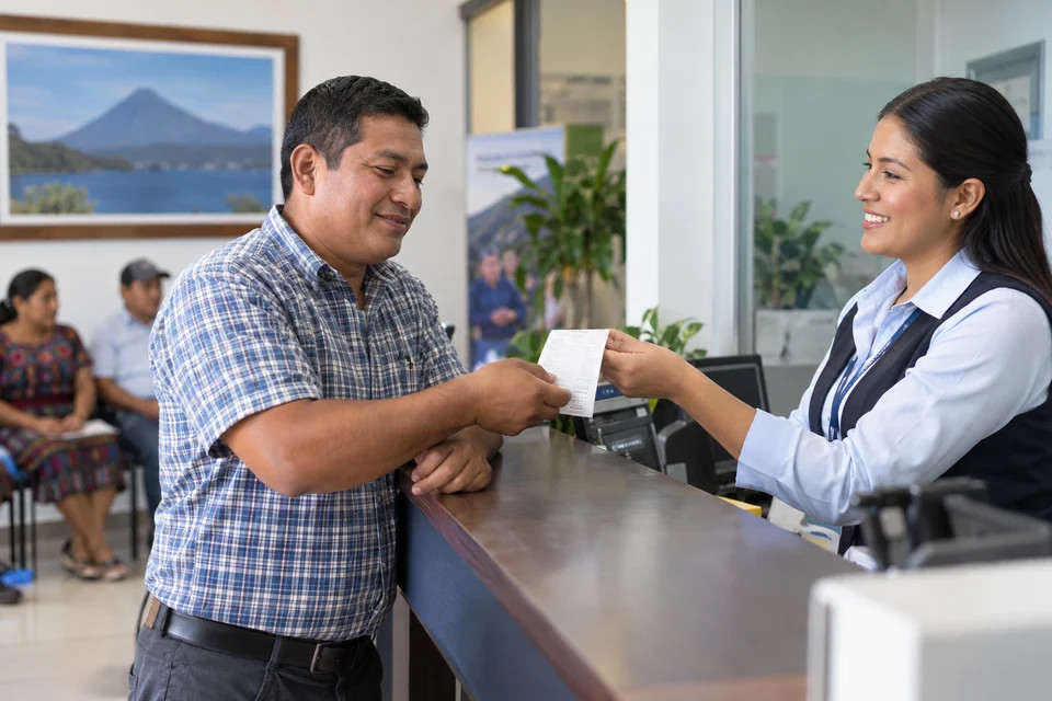 Cliente realizando un abono en oficina de créditos
