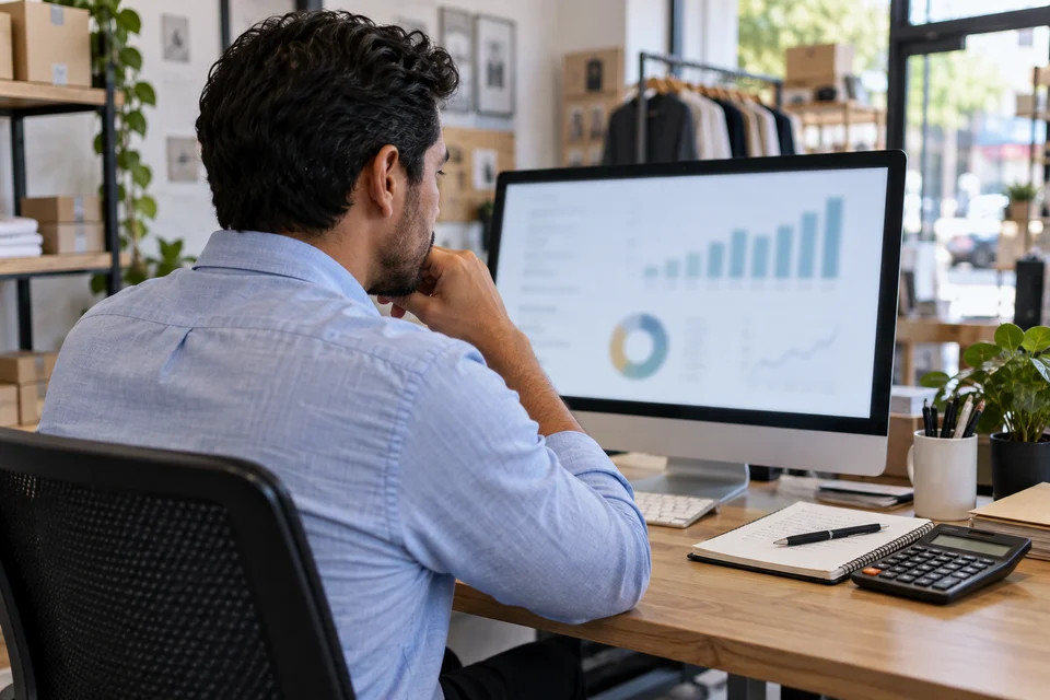 Emprendedor revisando resultados de ventas