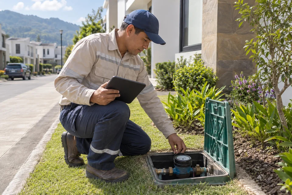 Técnico realizando lectura de servicio residencial